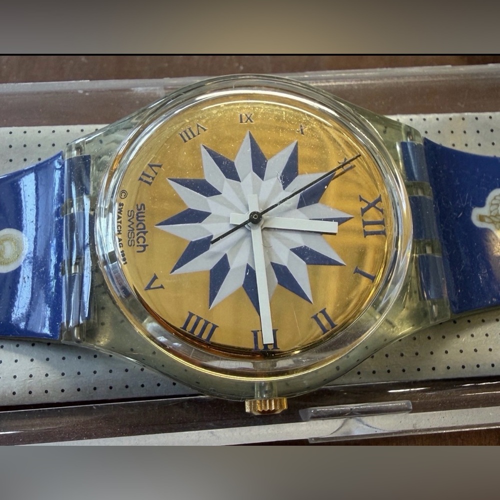 1991 Swatch Swiss Made GK140-Blue Anchorage New Old Stock Original Case - Picture 2 of 9